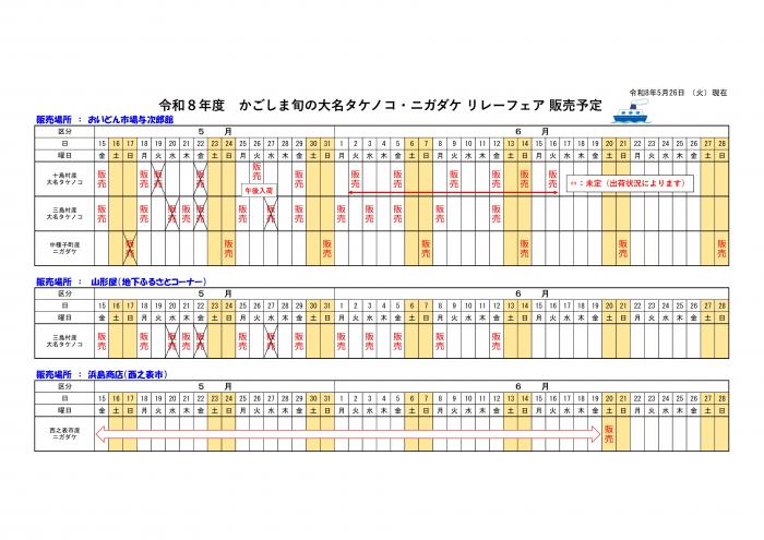 R8たけのこフェア販売スケジュール（5.26現在）